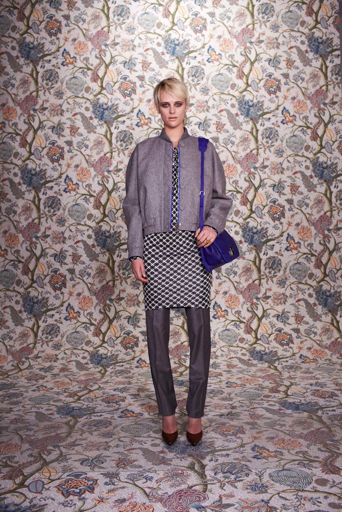 gray jacket with printed mini dress