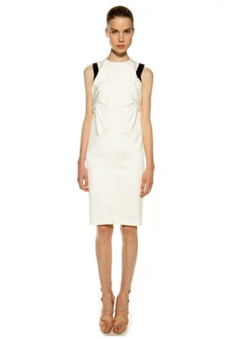 fitted white sleeveless dress