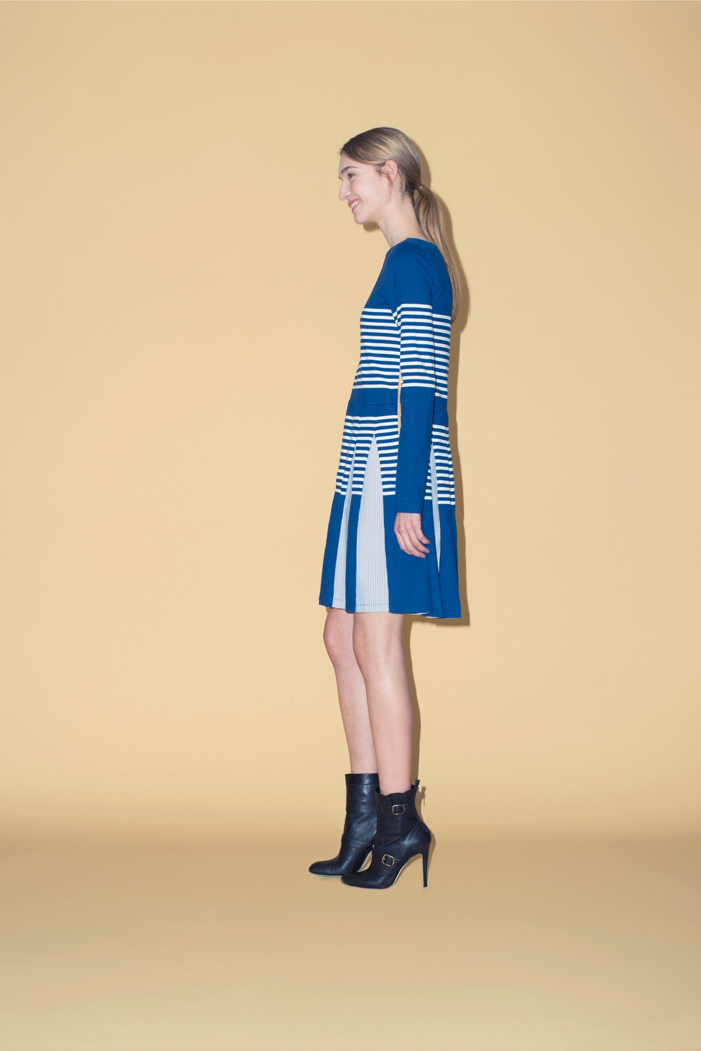 blue and white striped mini dress