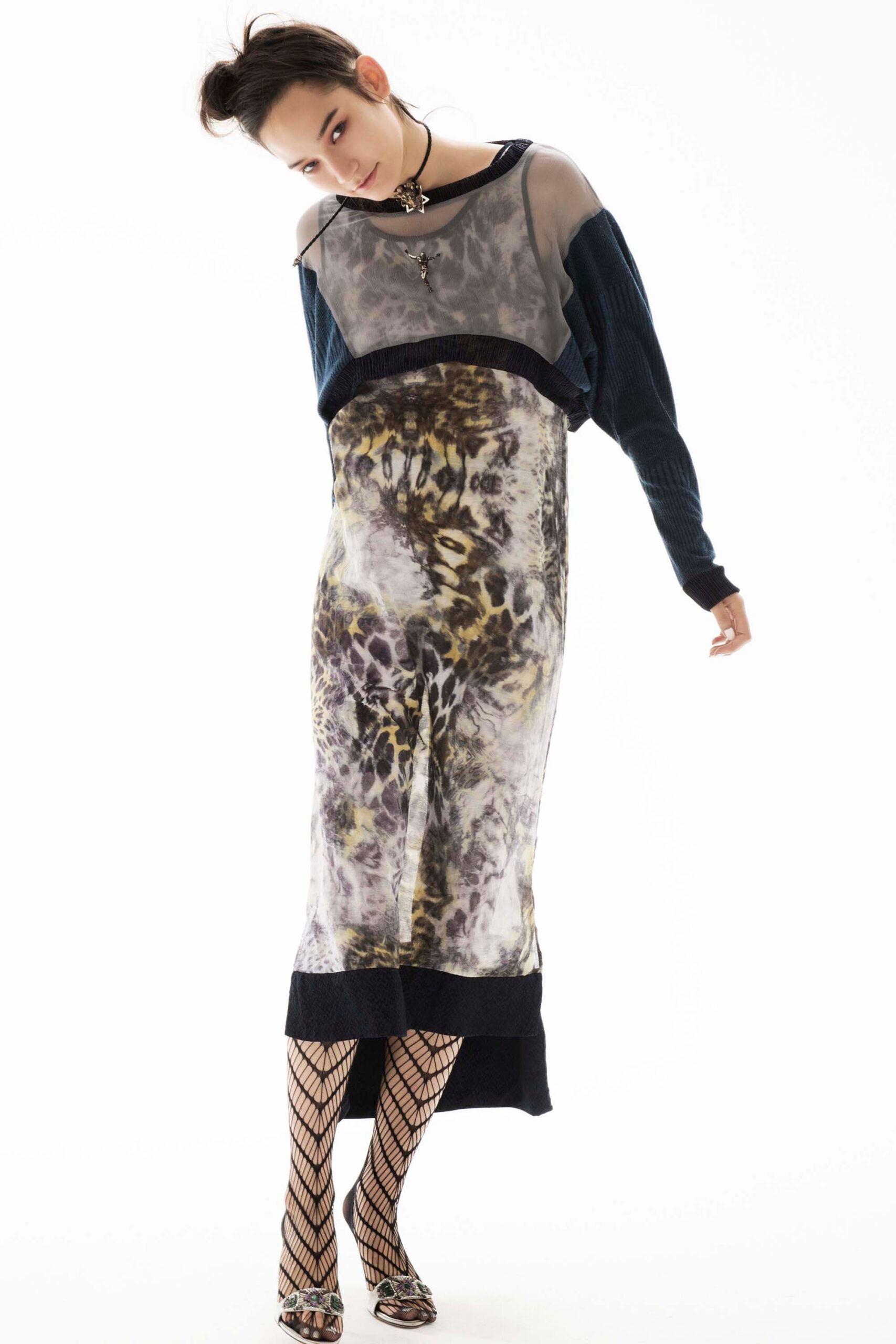 multi-colored layered midi dress