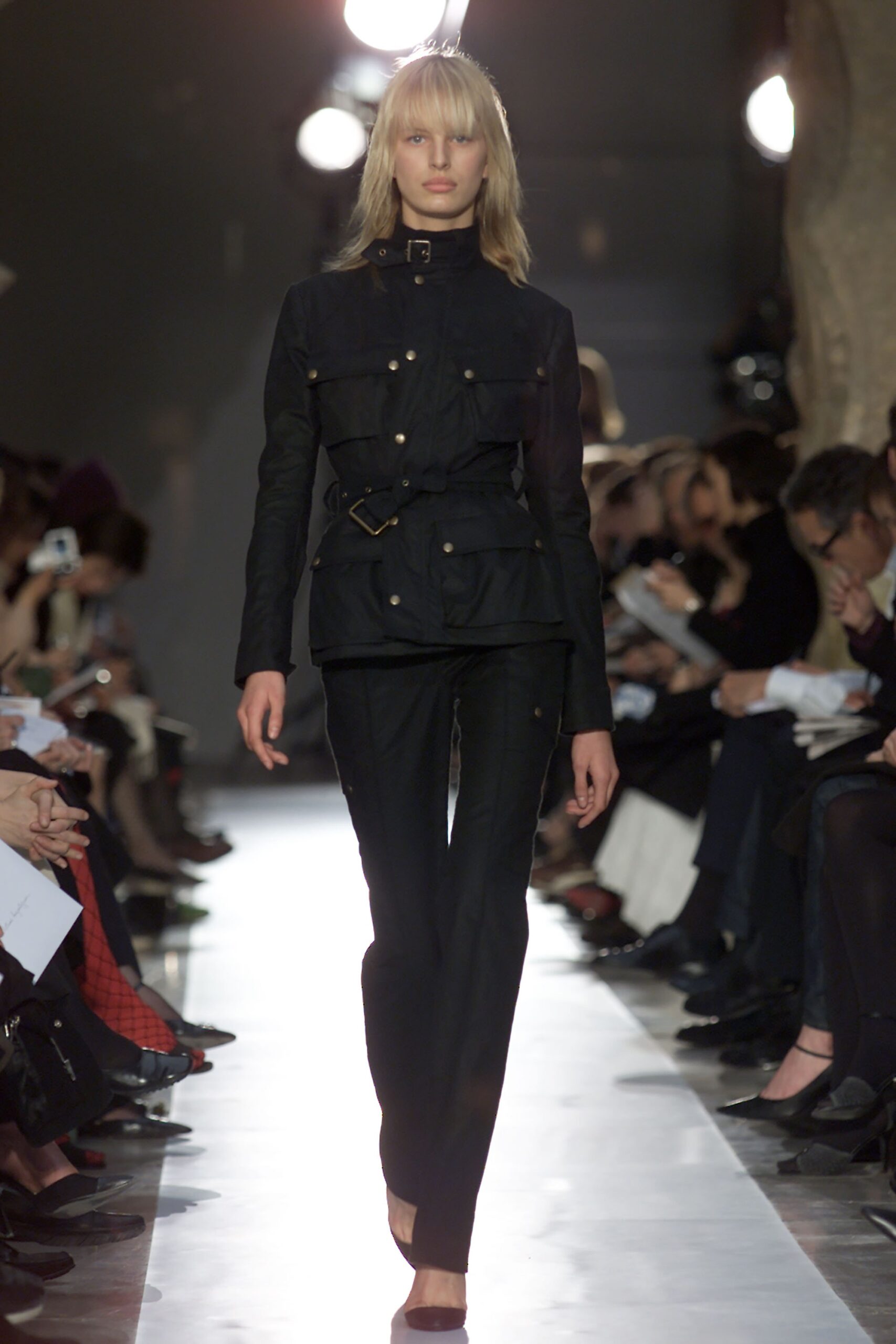 black fitted jacket and slim pants