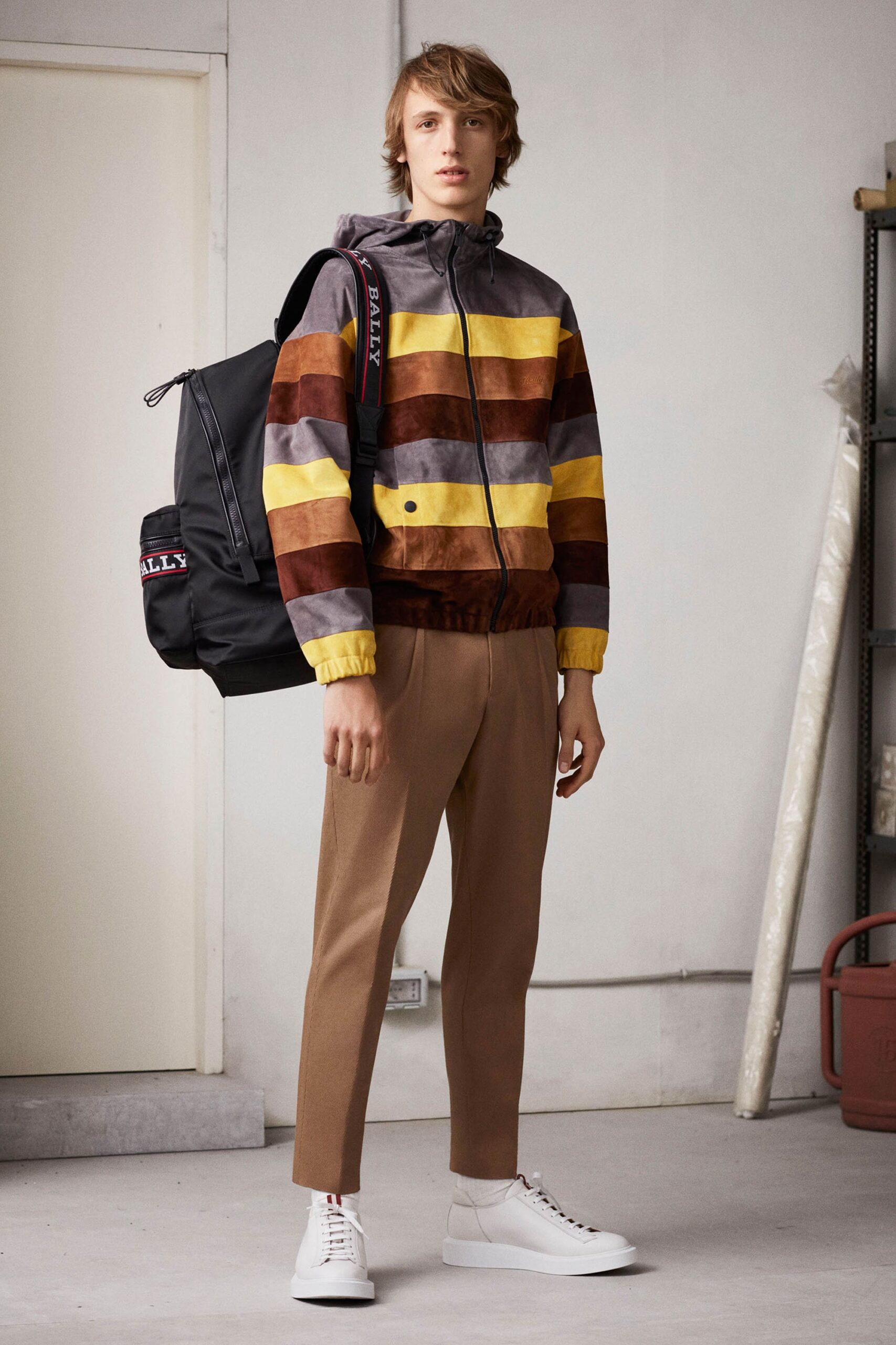 color-blocked hooded jacket with tailored pants