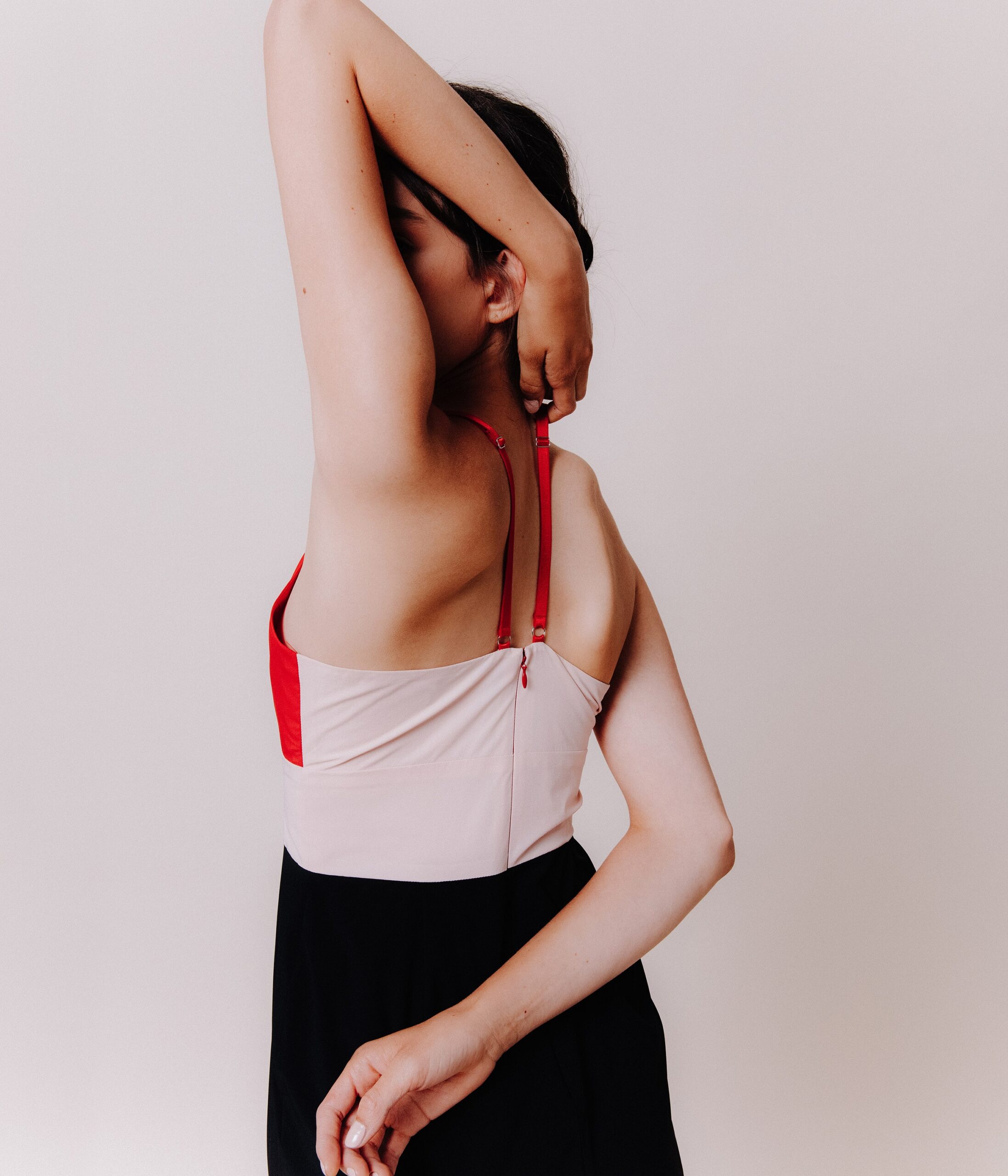 color-blocked fitted midi dress