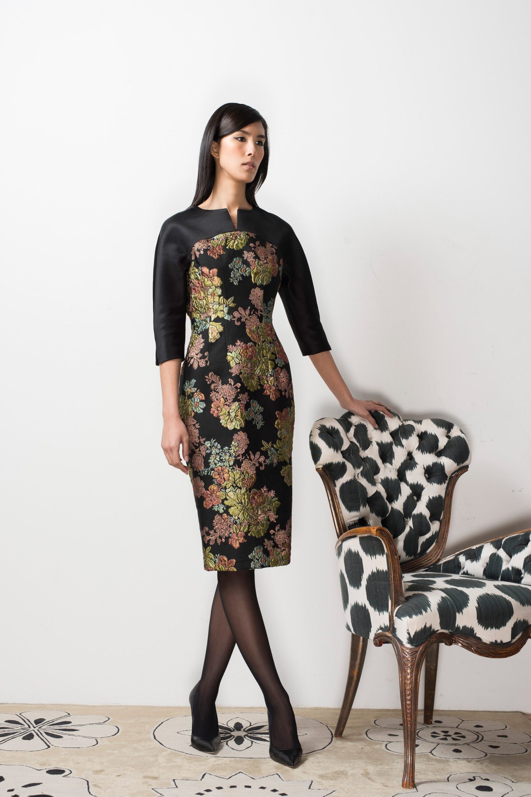black floral midi dress