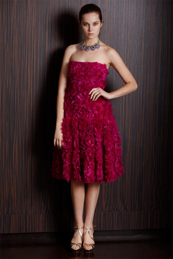 pink ruffled strapless dress