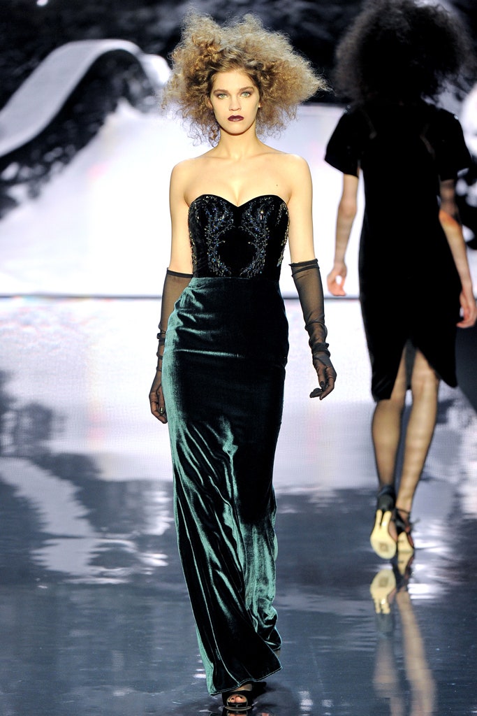 fitted green velvet gown