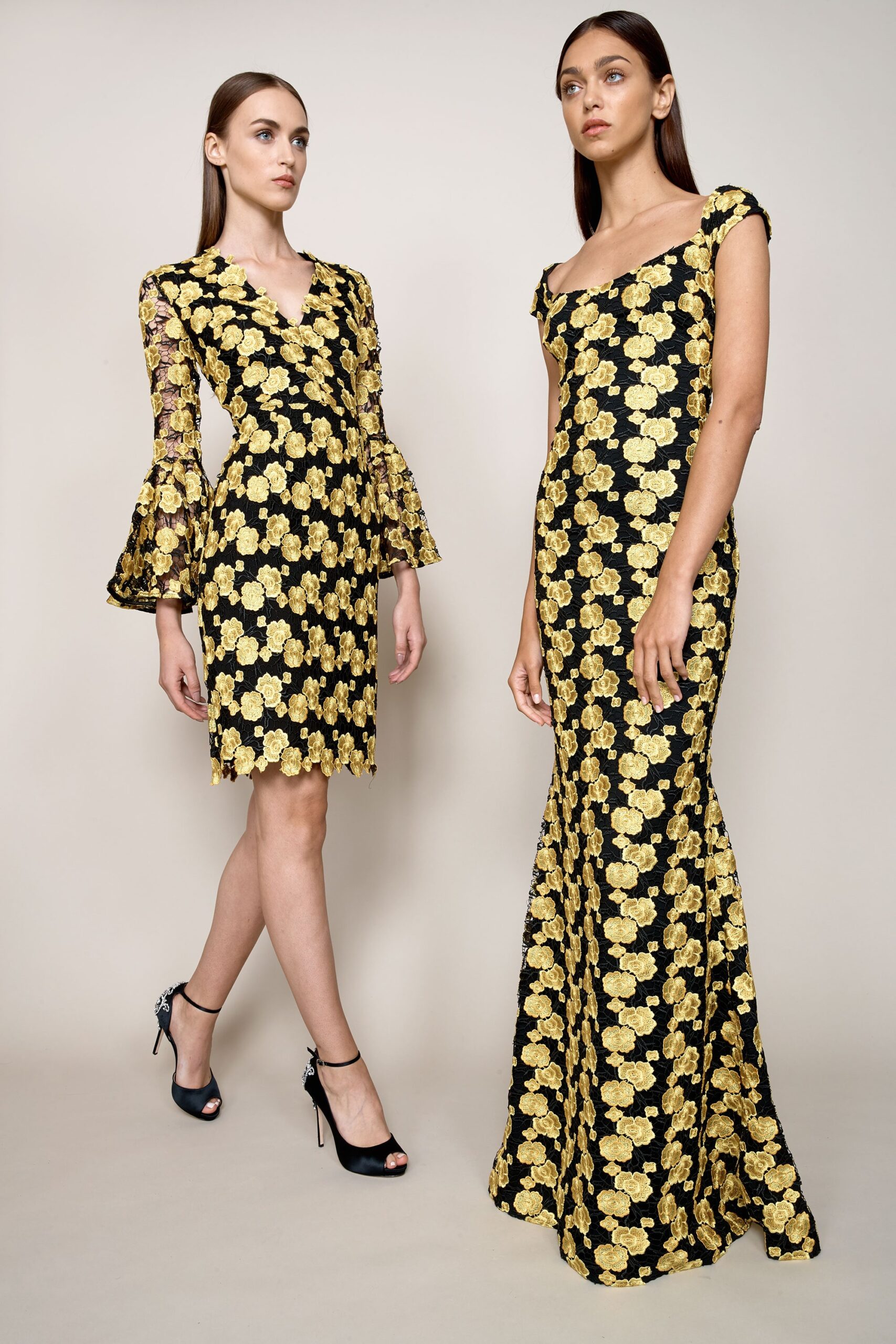 black and yellow floral dresses