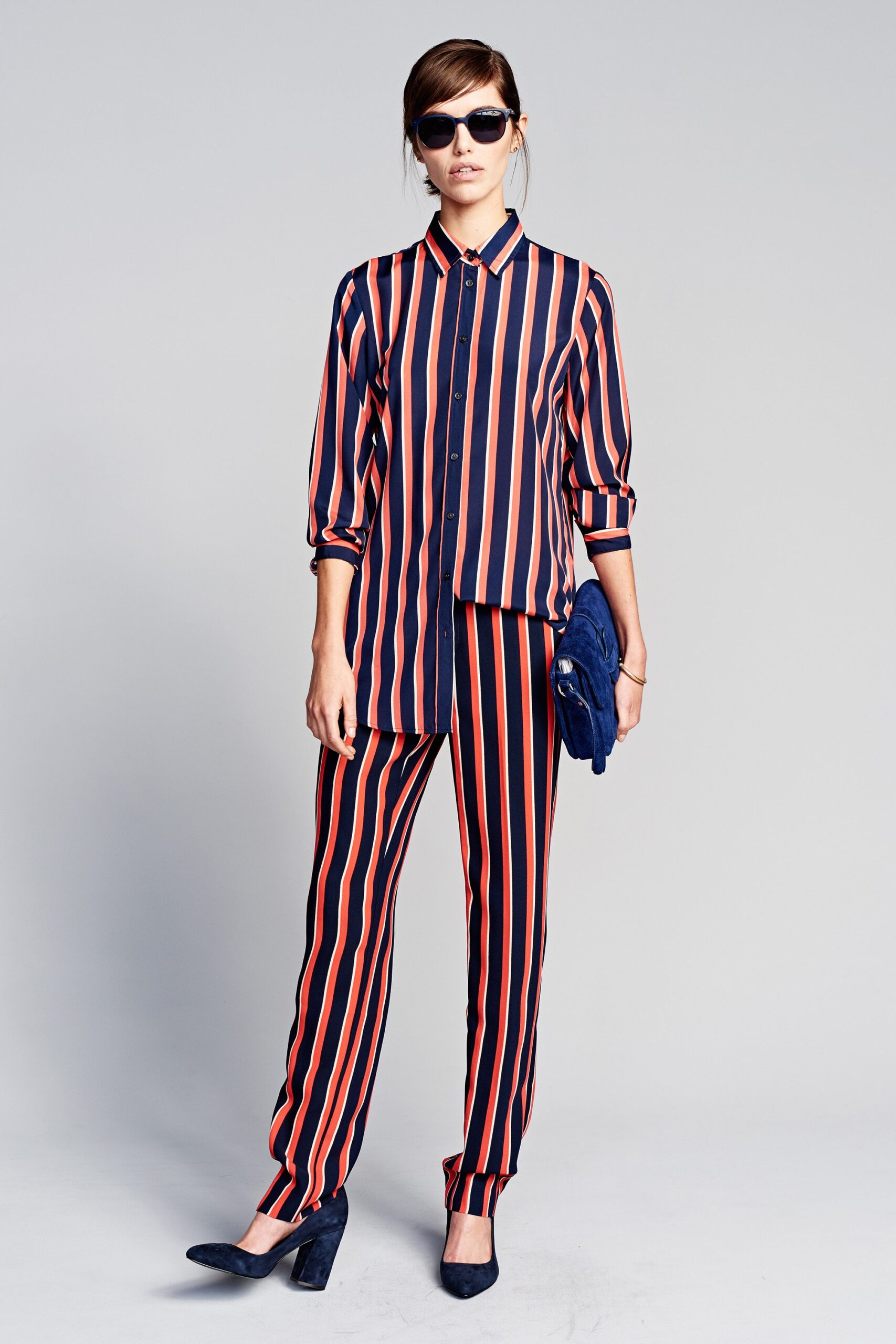 navy and red striped outfit