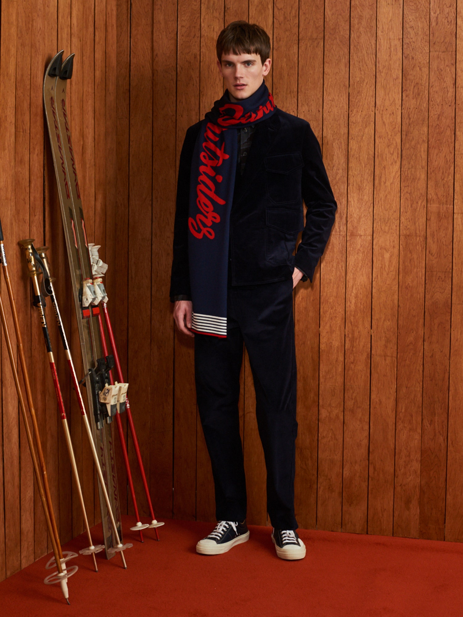 navy velvet tailored blazer and pants