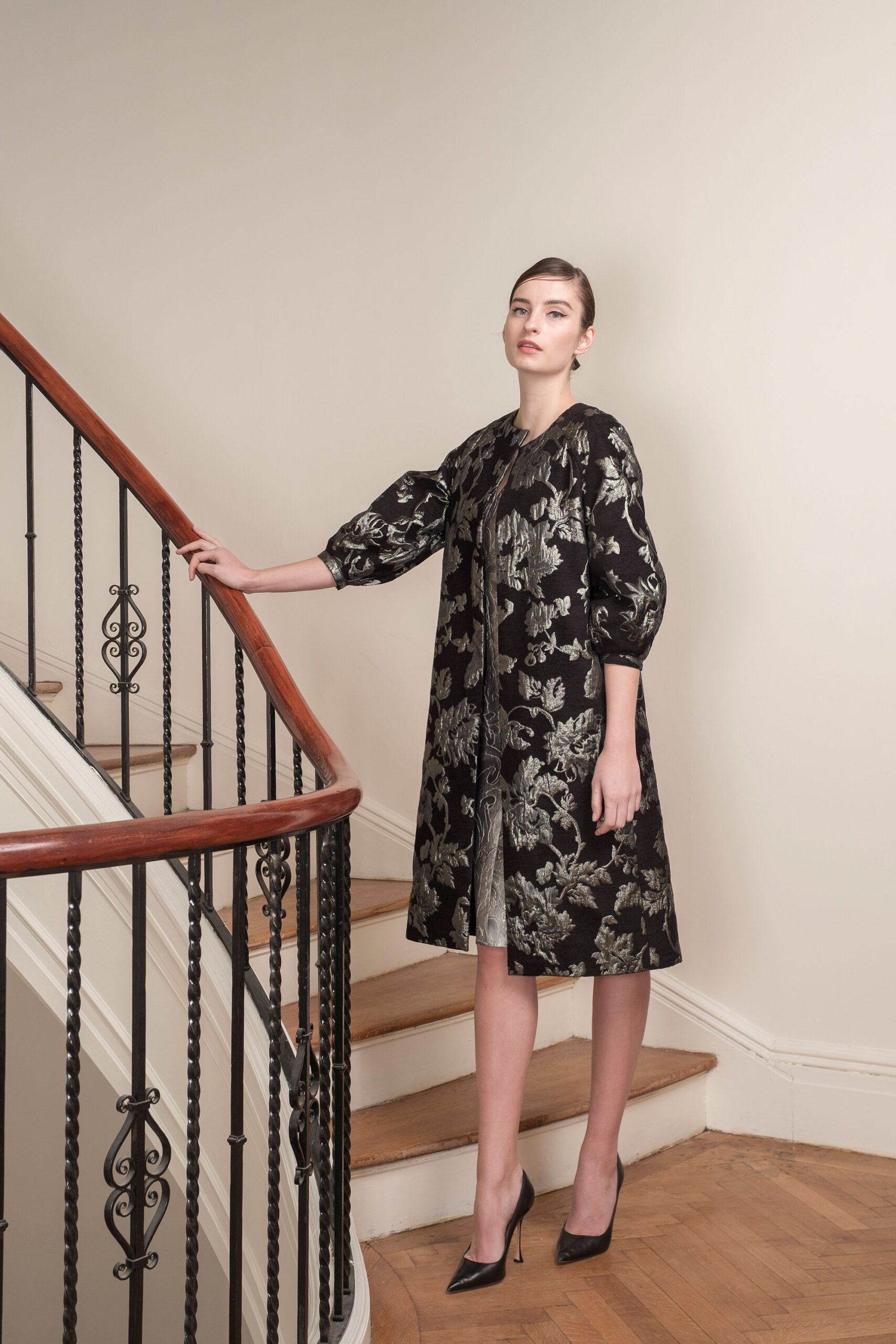 black embroidered silk coat