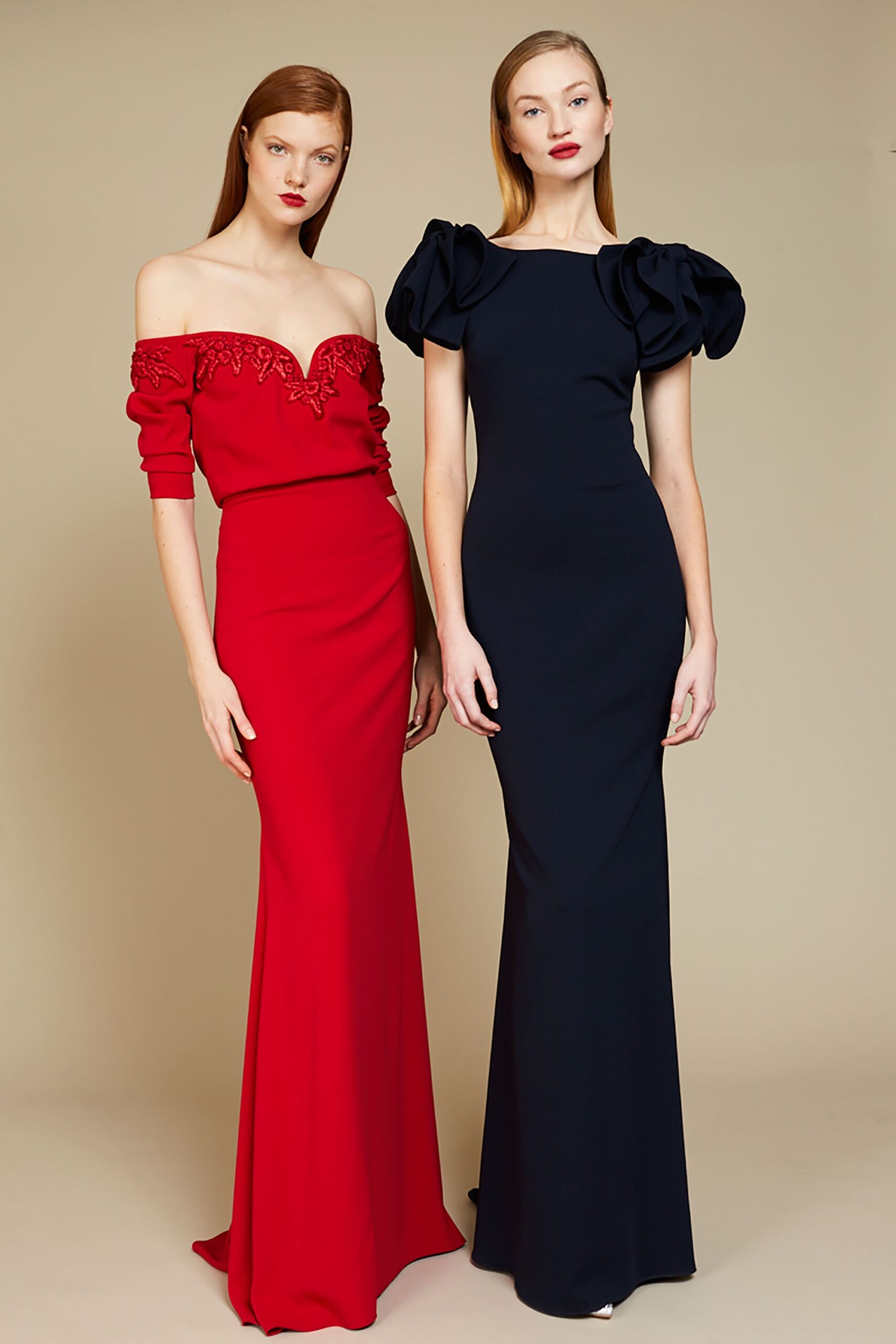 red and navy silk gowns