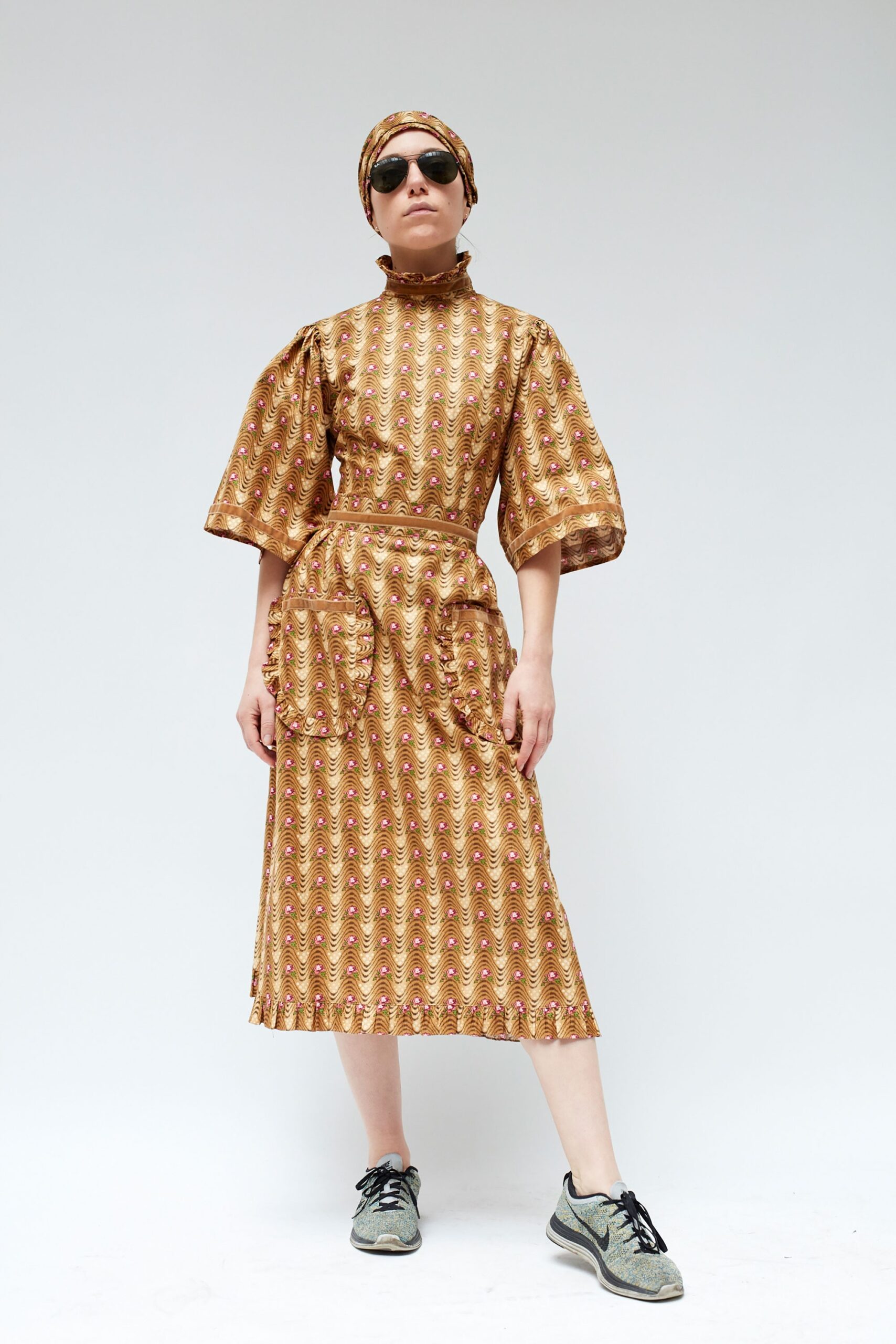 gold brown silk midi dress