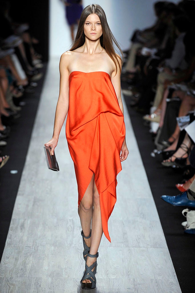 orange silk strapless dress