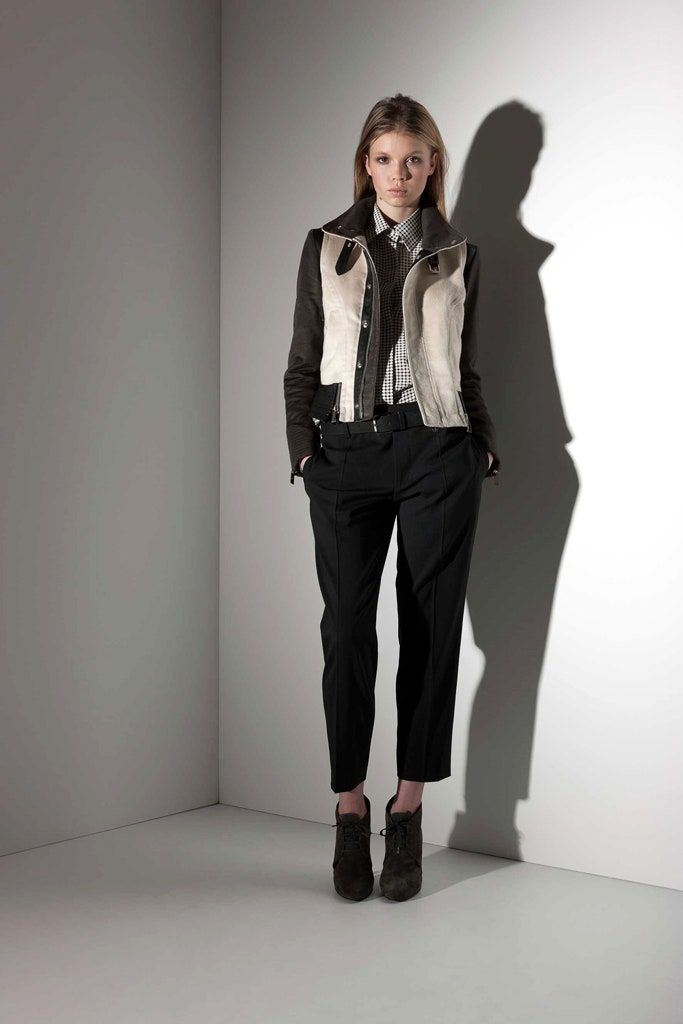 black and white fitted jacket with checked shirt