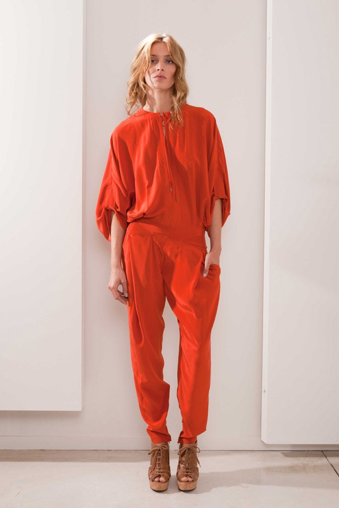 red silk relaxed jumpsuit