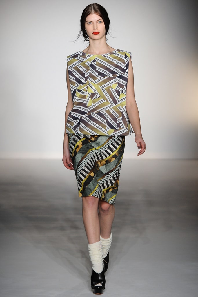 multi-patterned top and pencil skirt