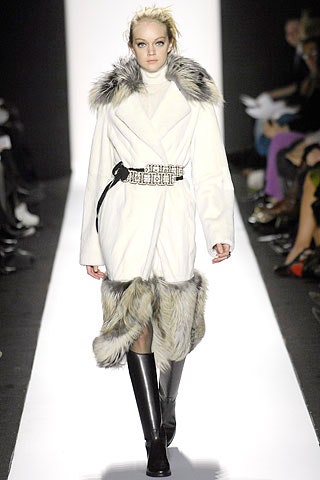 white fur long-sleeve collared relaxed belted layered coat