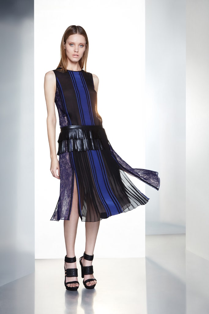 black silk sleeveless v-neck fitted pleated layered dress
