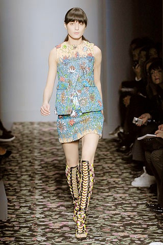 blue cotton sleeveless high-neck fitted flared embroidered dress