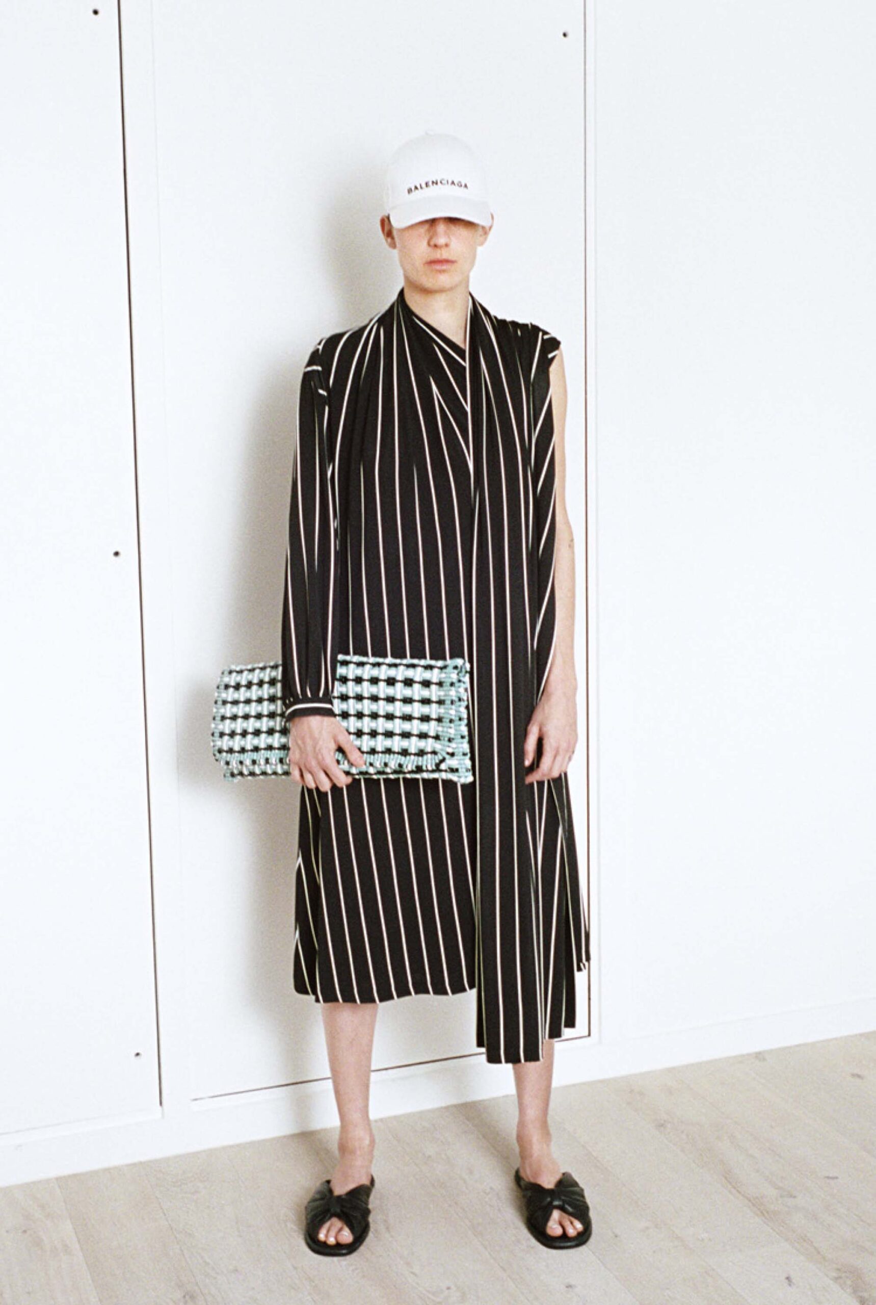 black and white striped midi dress