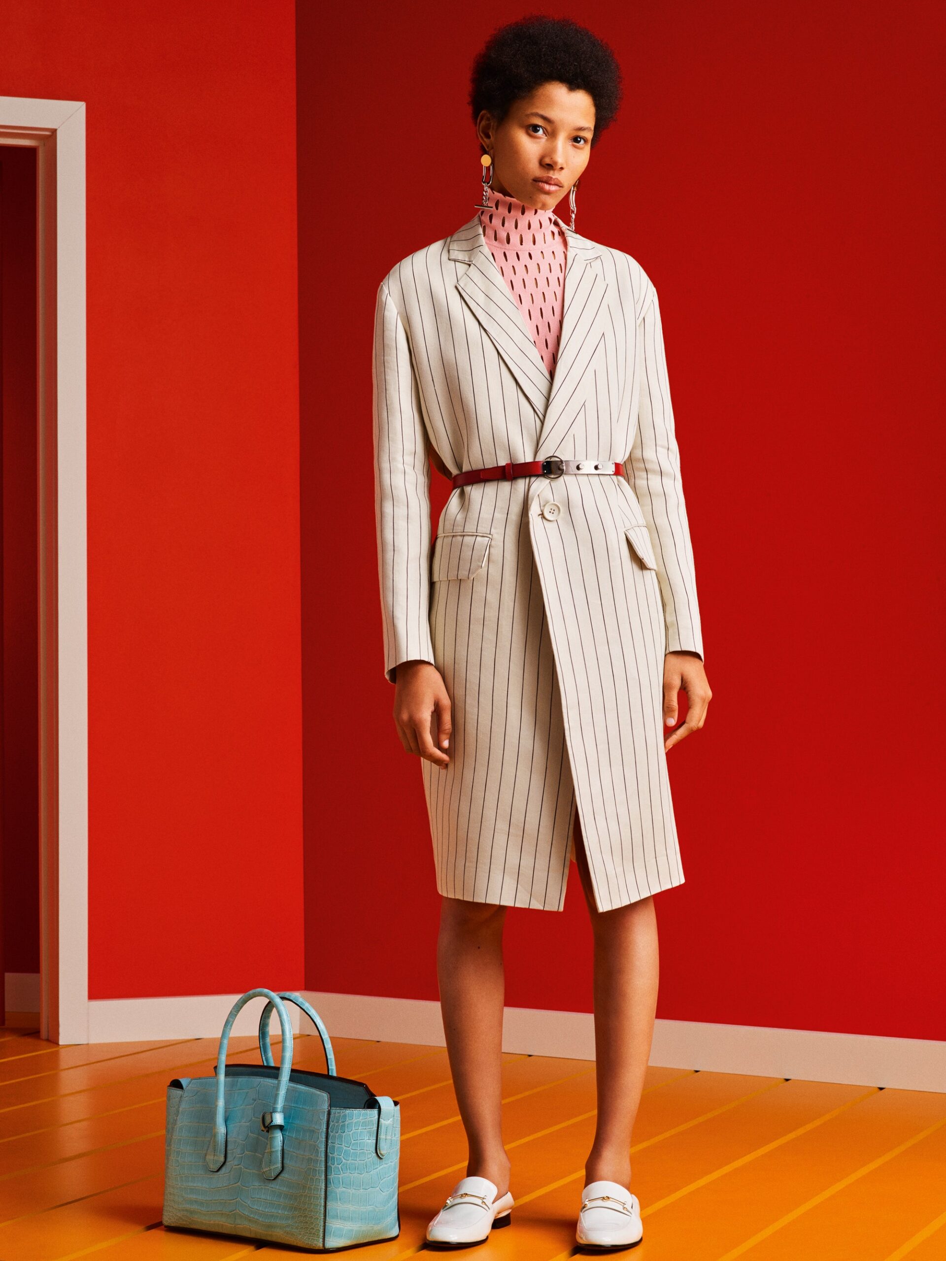 white cotton long-sleeve collared tailored striped buttoned blazer