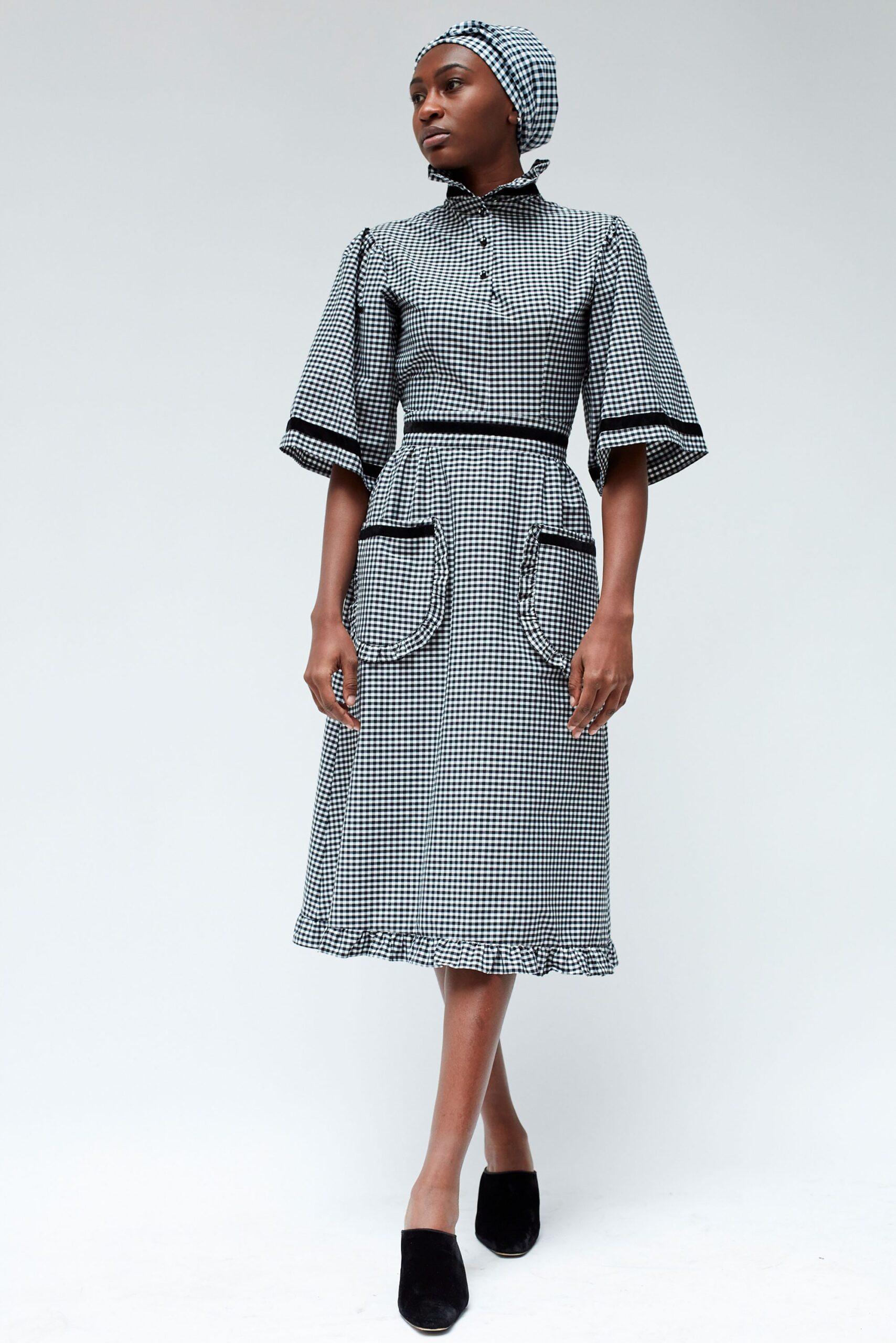 black and white midi dress with hat