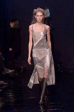 gray silk sleeveless dress with slit