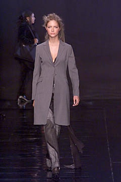 gray tailored blazer and fitted pants