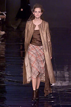 gold silk coat and brown dress