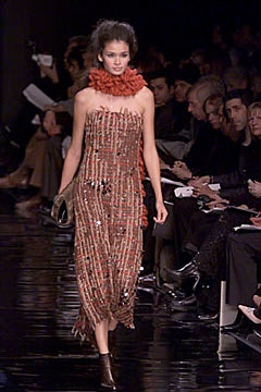 brown pleated midi dress with red scarf