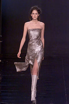 silver metallic strapless dress and boots