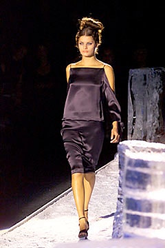 black silk off-shoulder top and pencil skirt