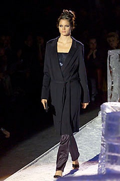 black long-sleeve collared fitted belted coat