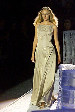 beige silk fitted gown