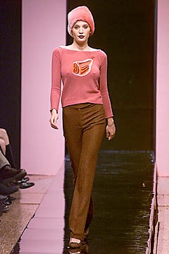 pink off-shoulder top with brown pants