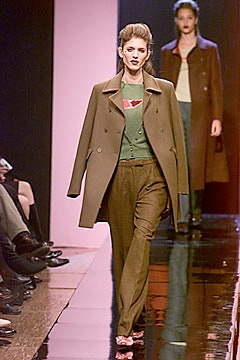 brown wool coat with green top