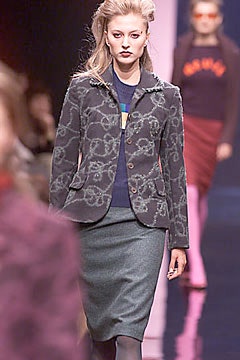 gray wool tailored blazer and green pencil skirt