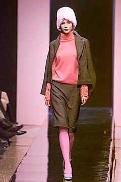 gray wool jacket with pink top