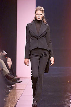 black tailored blazer and slim pants