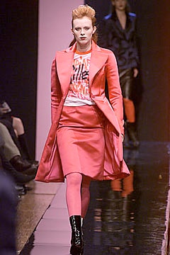 pink wool coat and skirt