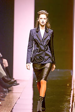 black tailored blazer and leather skirt