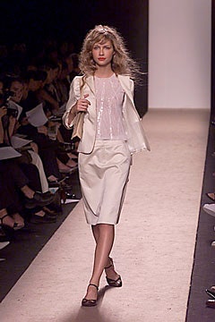 white silk blouse beige pencil skirt