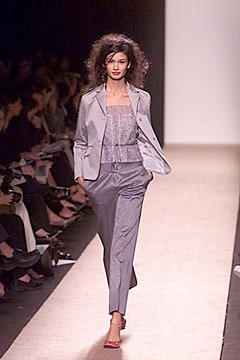 gray tailored suit with pleated top