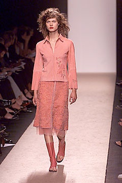 pink blouse and layered skirt