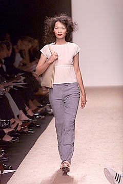 white fitted top gray pants