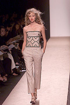 beige strapless top and relaxed pants