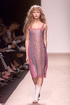 pink and blue layered midi dress