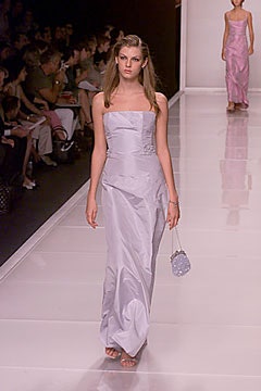 gray silk strapless fitted draped maxi gown