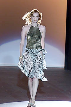 green and white flared midi dress