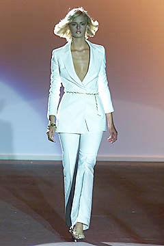 white fitted silk suit
